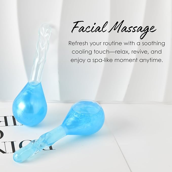Facial Ice Globes, Cryo Cooling Balls with Anti-Slip Handle for Face, Eyes & Neck, Relaxing Beauty Massage Tool for Soothing and Refreshing Skincare Routine, Quicksand Blue