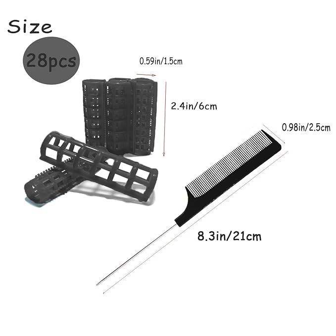 28PCS Plastic Hair Rollers Set 1.5cm/0.6in Heatless Rollers Hair Curlers Self Grip Rollers Tools for DIY Hairdressing Hair Salon(Black)