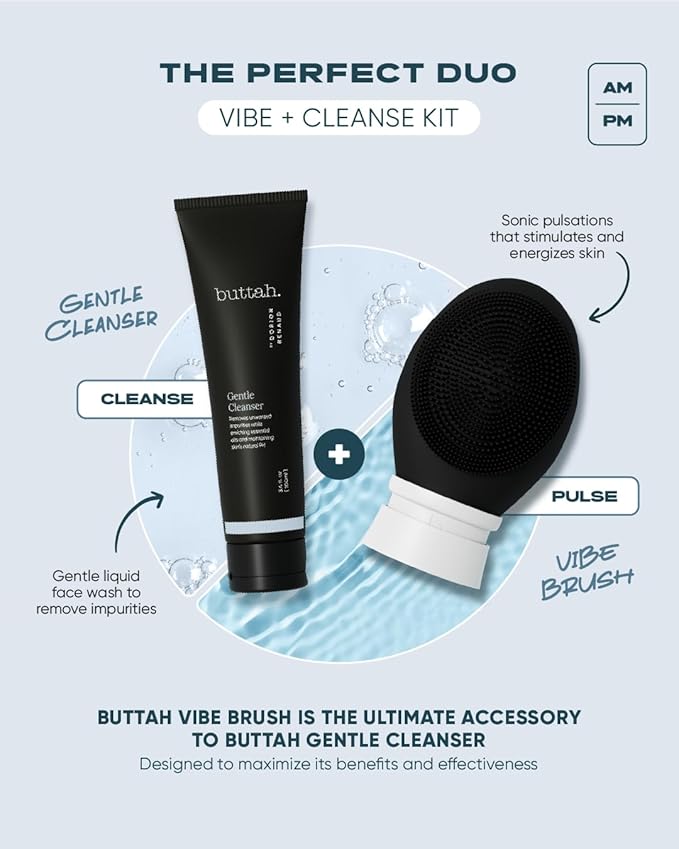 Buttah Skin by Dorion Renaud Buttah Vibe Cleansing Brush with Stand – New & Improved Technology for Deep Cleansing & Gentle Exfoliation - Sonic Pulsating Face Brush - 2-Speed for Men & Women