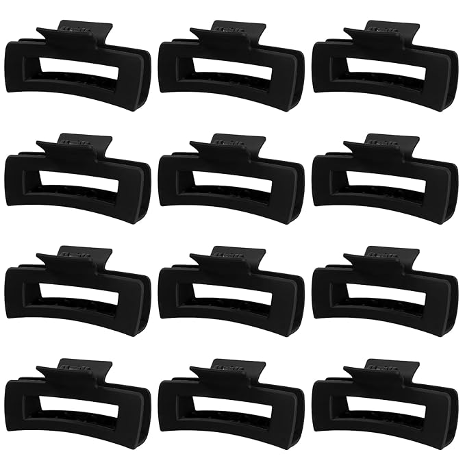 4.1 Inch Large Hair Claw Clips 12 Pcs Big Claw for Thick Hair Square Hair Clips Jumbo Jaw Clips Bulk Hair Accessories for women and Girls (Black)