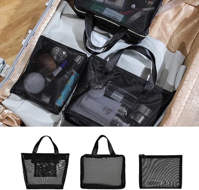 Mesh Cosmetic Bag 3 Pieces Mesh Makeup Bags Zipper Pouch Travel Cosmetic Organizer Toiletry Bag