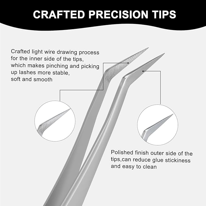 Ms.Queen Lash Tweezers for Lash Extensions,Professional 45 Degree Long Ultra-Firm tip Eyelash Tweezers for Isolation,Volume and Premade Fans Lashing