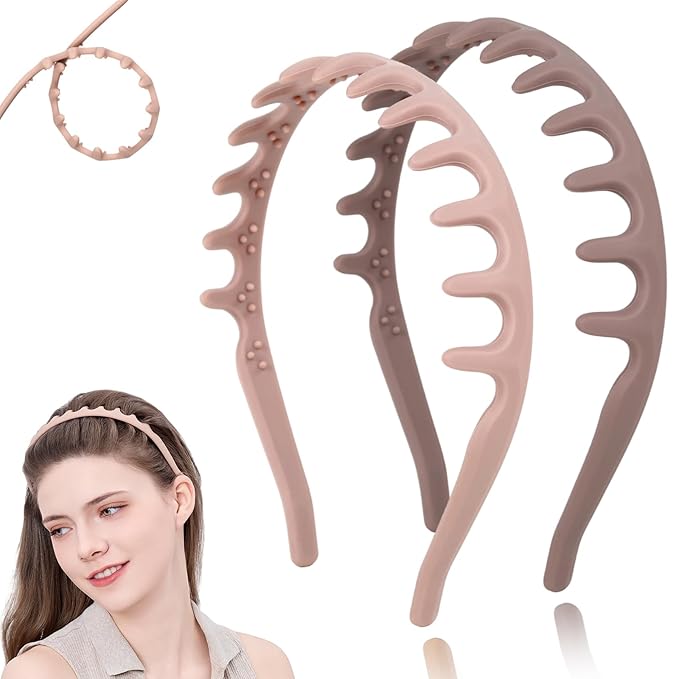 Silicone Headbands for Women Non Slip Comb Headband with Teeth Non-Crackable Hair bands for Women's Hair Fashion Accessories (Neutral 2PC, 1 Count (Pack of 2))