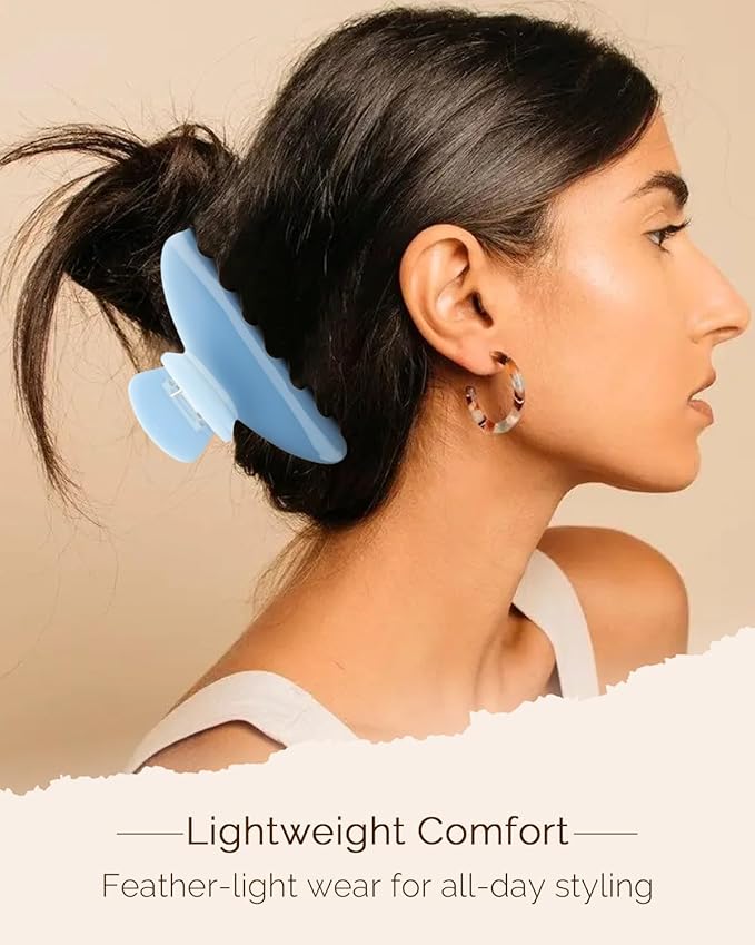 MAORULU Cute Claw Clip for Women – 4'' Large Acetate Hair Clips for Thick Thin Curly Long Hair, Durable Hair Clamps Non-slip Jaw Clip, Strong Hold, Stylish French Design (Baby Blue)