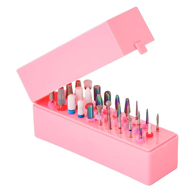 Makartt Nail Drill Bits Holder,Dustproof Stand Displayer Organizer Container Case 30 Holes drill bit holder nail tech Professional Nail art Tools(Not Inlcude Drill Bits,Light Pink)