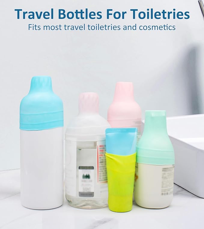 20 Pack Travel Essentials Accessories Silicone Bottle Covers, Cruise Essentials, Beach Vacation Essentials for Women Men, Elastic Sleeves for Leak Proofing, Fit Travel Size Bottles Toiletries