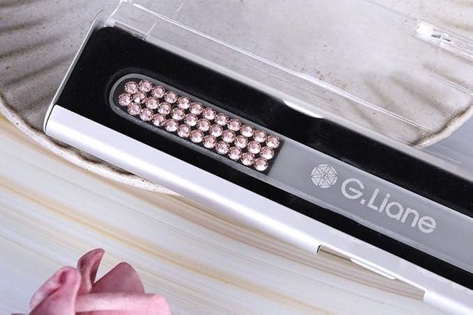 Glass Nail File with Austria Crystals Professional Crystal Fingernail Files in Aluminum Case Perfect Manicure Set for Women Men Kids Nail Care Gift Set (Pink Crystals)