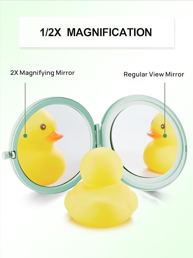Compact Mirror for Purse, Double-Sided 1X/2X Magnifying Metal Pocket Makeup Mirrors(Round, Cyan)
