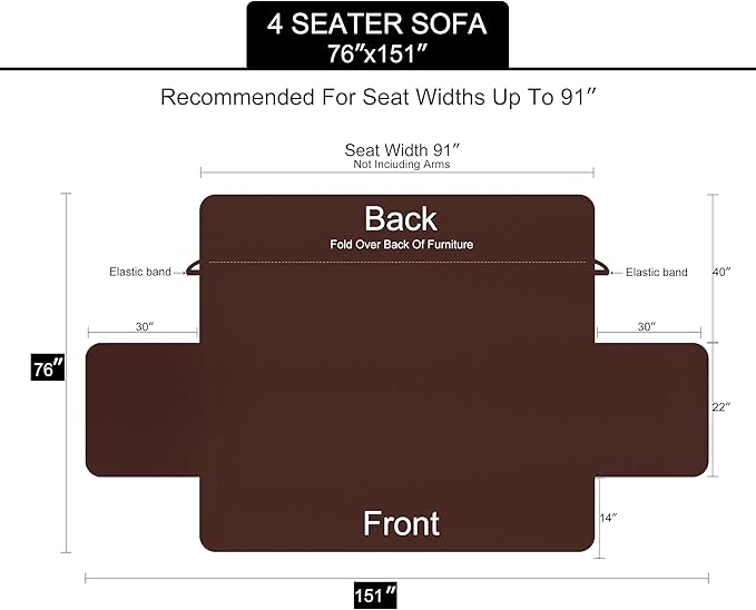 U-NICE HOME 4 Seater Sofa Cover 91 Inch Large Couch Covers for 4 Cushion Couch with Elastic Straps Water Resistant Furniture Protector Cover for Pets Cat (Sofa XX-Large, Dark Grey/Light Grey)
