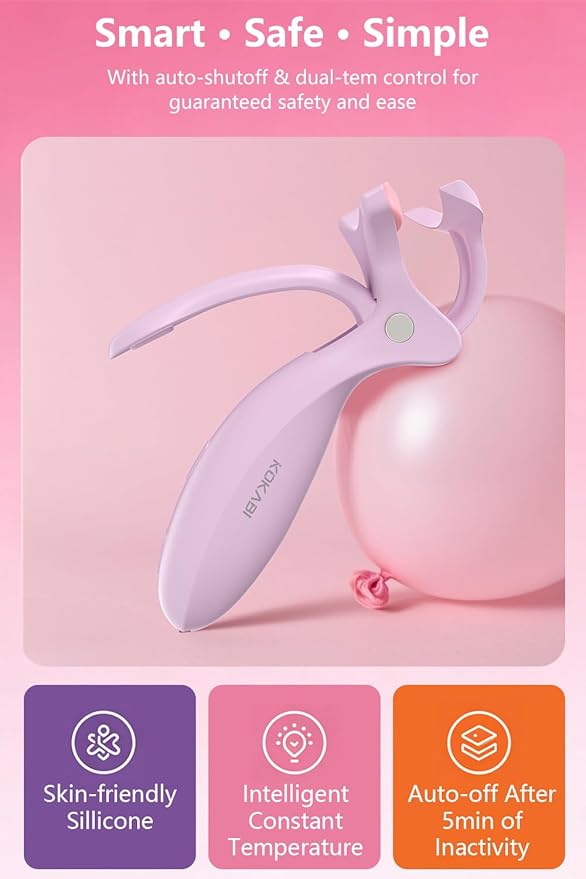 KOKABI Heated Eyelash Curler: Fast 10s Heat up, 24 Hours Long Lasting, Electric Lash Curler with Temperature Control, Safe Anti-Burn Eye Lash Curler, Quick Natural Curling Lashes (Purple)