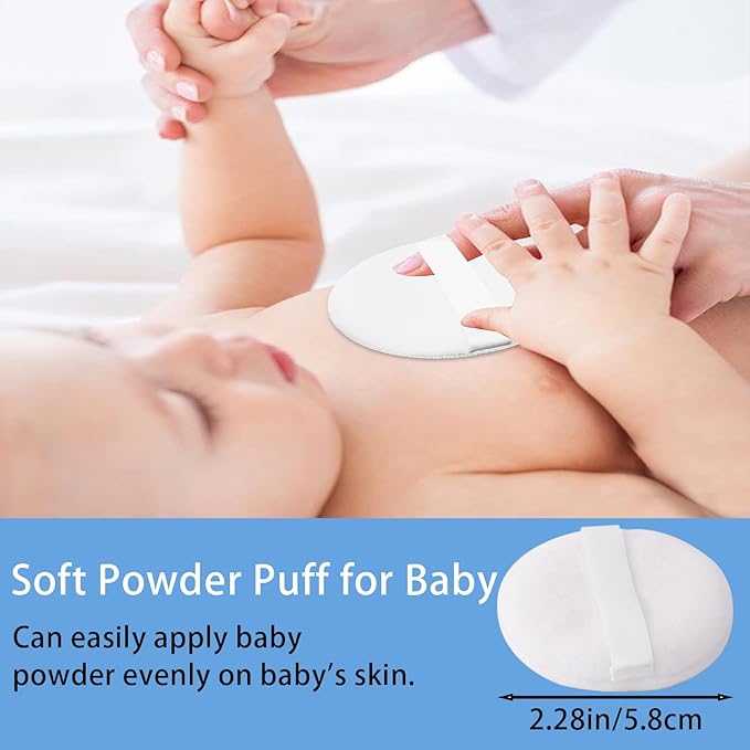 SHIMIDO Body Powder Puff and Container, 3.15" Portable Empty Powder Case Box with Lids for Baby, Women's, Travel and Home Use (White Flowers)