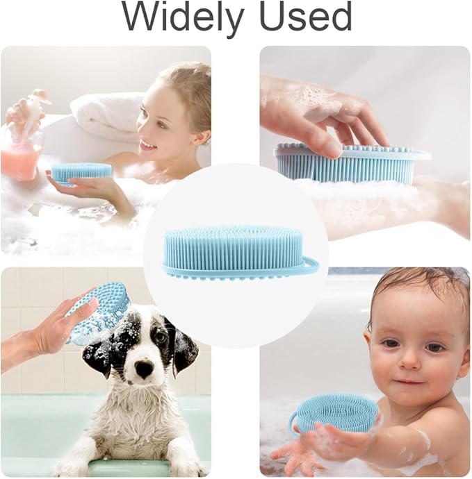 Soft Silicone Body Scrubber 2 PCS Silicone Body Shower, Silicone Loofah 2 in 1 Bath and Shampoo Brush, Body Scrubber Shower Cleaning Exfoliating Use for Sensitive Skin, Lather Well(Pink and Blue)