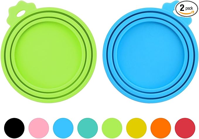 2 Pack Pet Food Can Covers, Silicone Universal Can Lids for Dog & Cat Food, BPA Free, One Fit Most Standard Size Food Cans Green/Blue