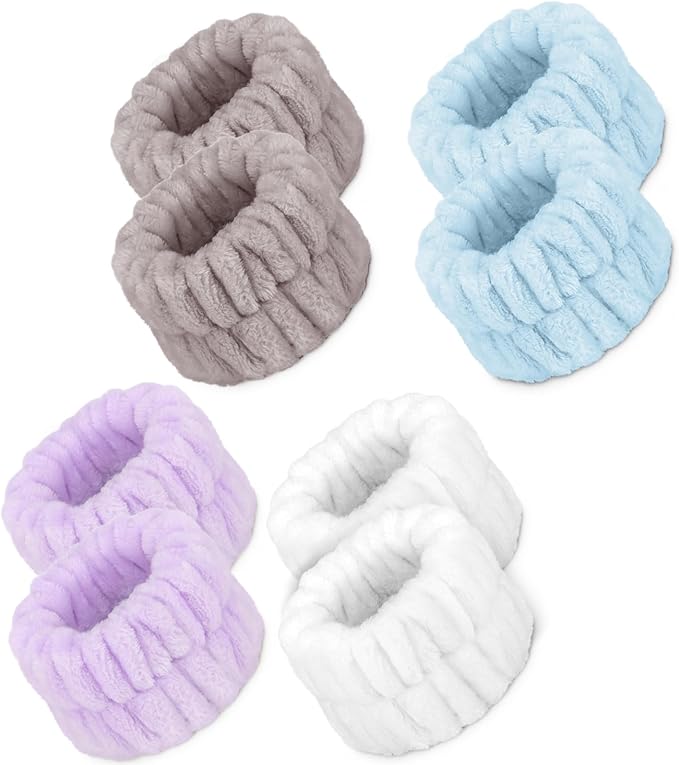 8 Pcs Absorbent Microfiber Women's Spa Wristbands for Face Washing - Prevent Water from Spilling Down Your Arms