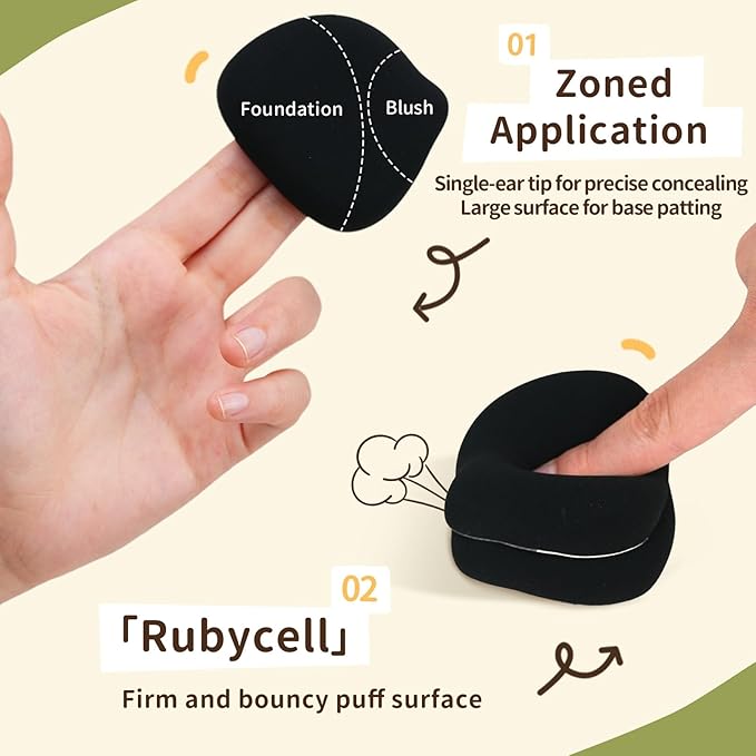 2-Pack Cute Black Cat Makeup Sponges, 85° Precision Tip Blender for Foundation & Concealer, Rubycell & PU Leather for Flawless Full-Coverage Makeup & Storage Case