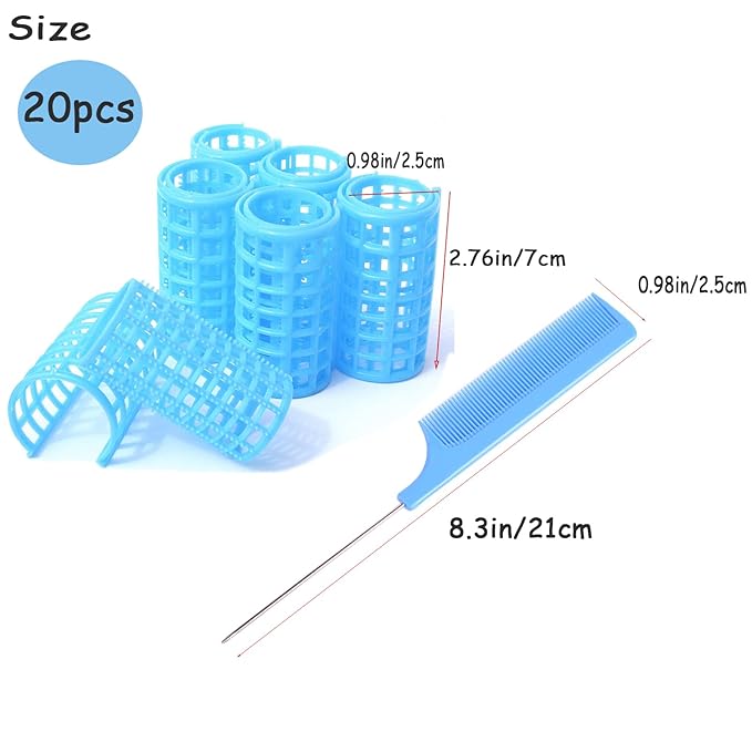 20PCS Plastic Snap-On Self-Grip Heatless Curlers Set 2.5cm/1in for DIY Hairstyling and Salon Use