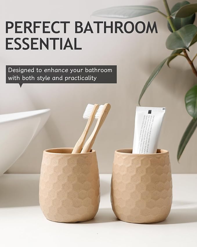 Toothbrush Holder, Tooth Brush Holder for Bathroom - Ceramic Toothbrush Cup Toothbrush Holders Countertop, Khaki Makeup Brush Holder Pen Holder, 3.62" x 3.62" x 3.93", ANTIS'S HOME