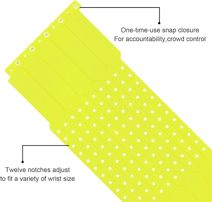 100pcs Colored Vinyl Wristbands, Waterproof & Security Wristbands for Events, Pool Parties & Outdoor Sports (Yellow)