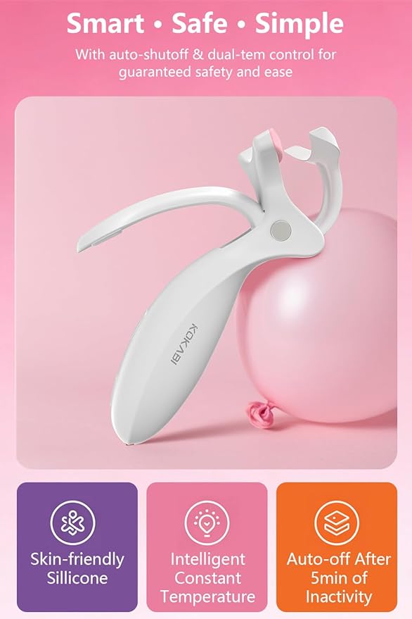 KOKABI Rechargeable Heated Eyelash Curler: Fast 5s Heat up, 24 Hours Long Lasting, Electric Lash Curler with Temperature Control, Safe Anti-Burn Eye Lash Curler, Quick Natural Curling Lashes (White)