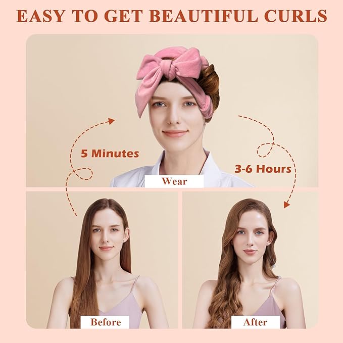 weiwei Heatless Overnight Curling Headband, 70" Soft Hair Rollers to Sleep In, Long Wave Hair Wrap for Women, 9PCS Curling Rod Gift Set (Pink)
