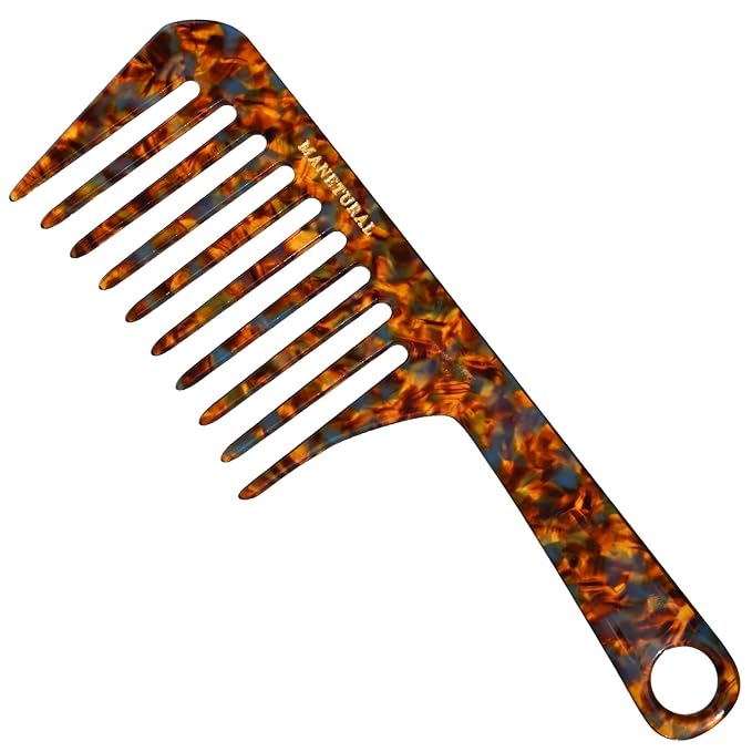 D1 | wide tooth comb 7.4"for easy portability. Suitable for Women's/girl curly, curly and tight hair, the short handle design is easy to carry. Acetate comb (Tortoise A)