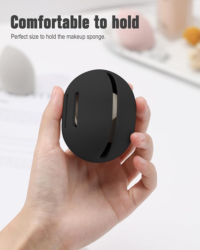 FERYES Makeup Sponge Holder with Makeup Sponge– Eco-Friendly Silicone Beauty Make Up Blender Case and Dry & Wet Use Foundation Sponge for Travel