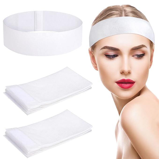 Pimoys 60 Count Spa Headband for Women Disposable Skincare Headbands for Facials Esthetician Supplies Stretch Headbands for Women's Hair