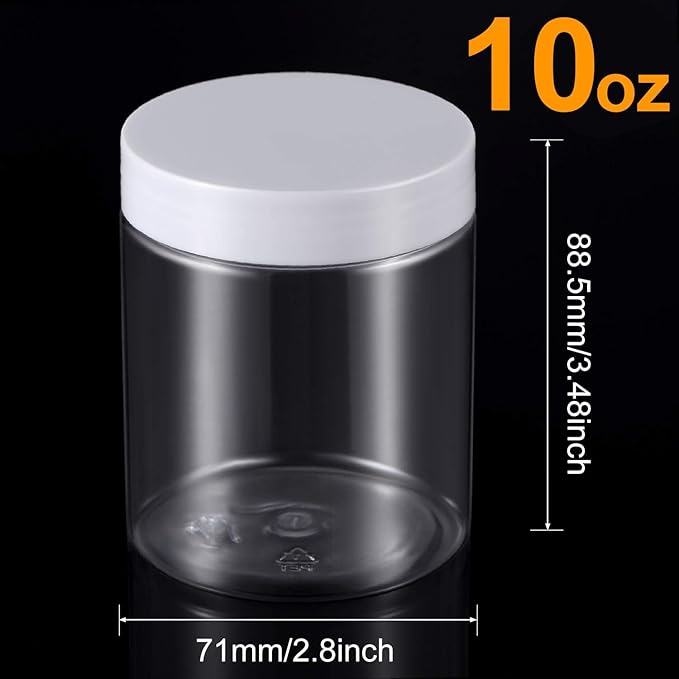 SATINIOR 6 Pack 10 oz Plastic Jars Containers with Lids Wide-mouth Refillable Leakproof Reusable Round Empty Jars for Travel Cosmetic Dry Food Spice Candy Cookie Home Kitchen Organizing(White)