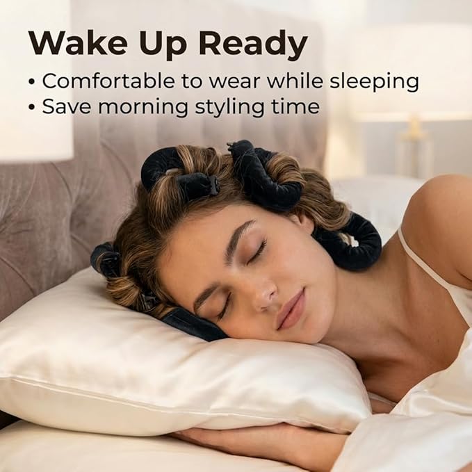 Overnight Heatless Hair Curler Blowout Rods Jumbo, Heatless Curls Satin Flexi Rods for Overnight Sleeping, No Heat Curling Tool for All Hair Types, Soft Heatless Hair Curler (Black，4 Rods)