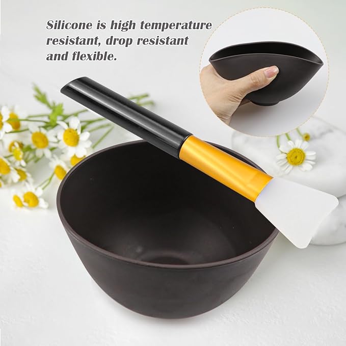 Silicone Face Mask Mixing Bowl Set, Microwavable Silicone Facial Mud Bowl with Bowl Stick Spatula, Face Mask Applicator, Cosmetic Beauty Tool for Home Salon
