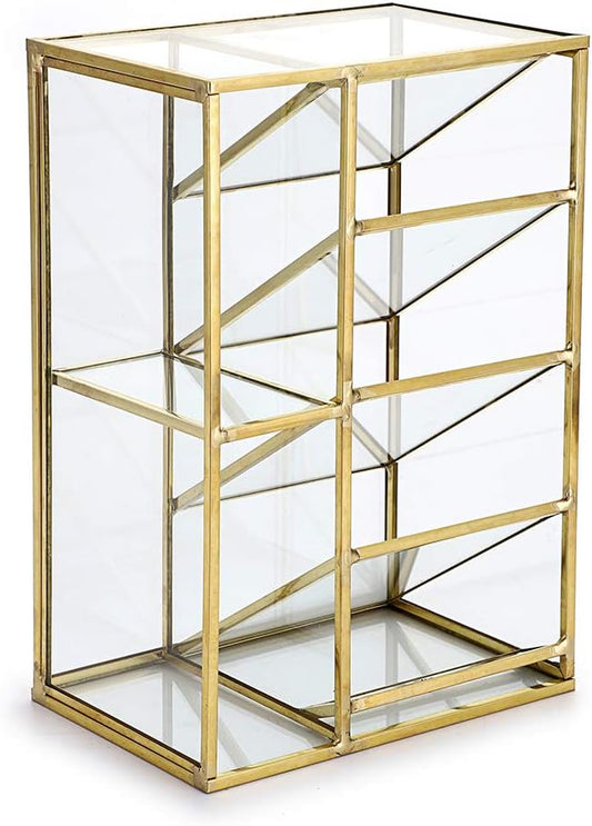 Hipiwe Vintage Gold Metal Desk Organizer - Glass Make up Brushes lipstick Holder Dresser Organizer Pen Pencil Storage Holder for Home Office Supplies (6 Compartment)