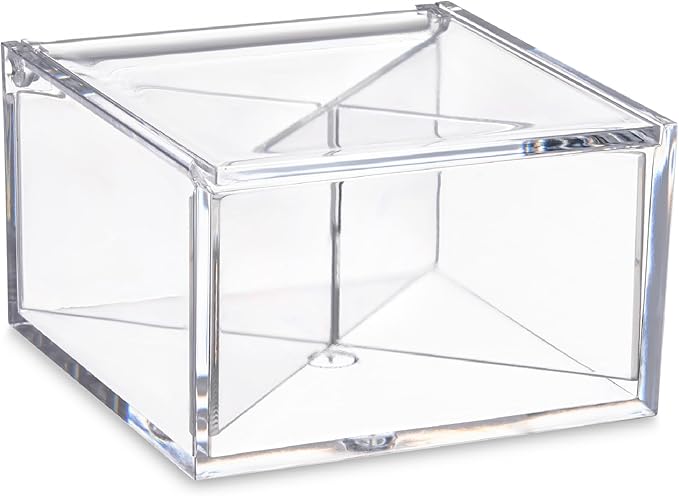 Hammont Clear Acrylic Box with Hinged Lid – Small Plastic Organizer for Office, Desk, Makeup, Crafts, Cotton Balls, Jewelry & More | SECTIONAL: 4"x4"x2.5" (2 Pack)