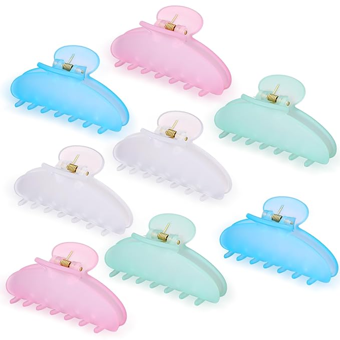 8 Pcs Large Acrylic Hair Claw Clips for Women Non-slip Strong Hold Jaw Clamps for Thick Thin Hair(Frosted,Spring Color)