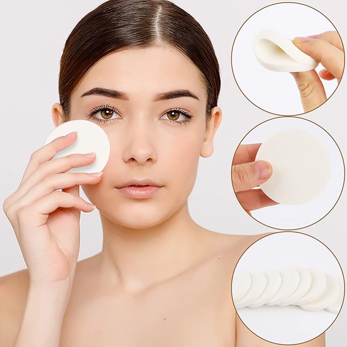 50 Pieces White Round Makeup Sponge Facial Powder Puff Cosmetic Sponge Round Foam Pad Makeup Eye Face Foundation Powder for All Skin Types, Wet and Dry Dual Use