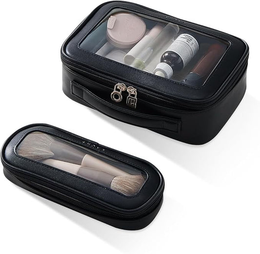 EACHY Clear Makeup Bag Cosmetic Organizer, Waterproof Travel Cosmetic Case with Zipper for Women, Transparent Toiletry and Skincare Pouch, Portable Car or Purse Bag for Travel Essentials