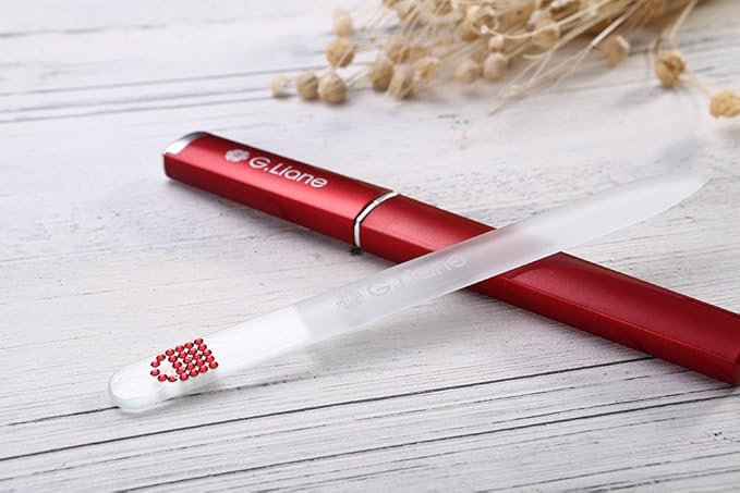 Crystal Nail File with Austria Crystals Professional Nail File in Case Manicure Pedicure Kit for Natural Nails Acrylic Nails Gels Nails Manicure Tools for Home and Salon(Red Handbag)
