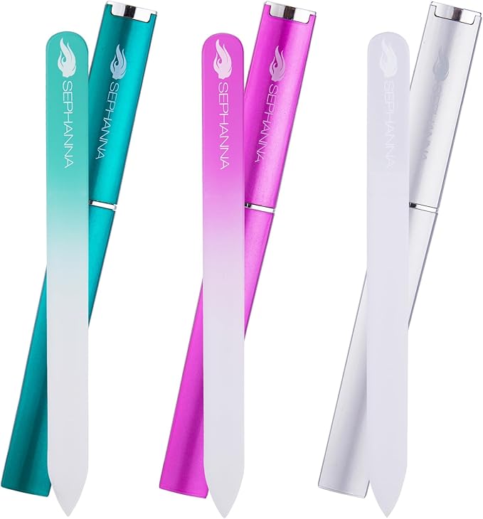 3 Pack Premium Crystal Glass Nail File for Natural Nails, Professional Glass Nail Files with case for Unisex, Portable Czech Glass Nail File Double Sided for Natural & Acrylic Nail Care