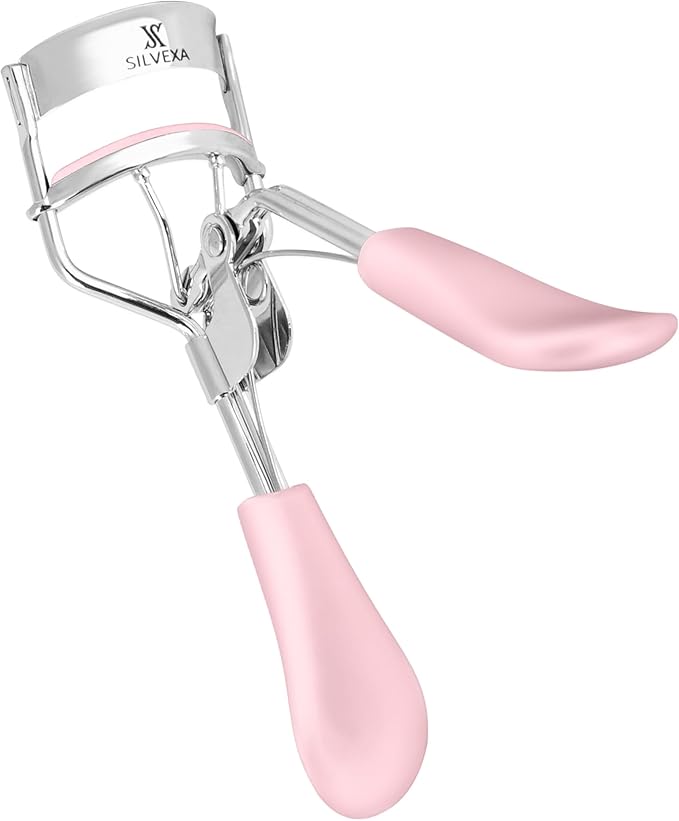 Eyelash Curler with Comfort Grip – Professional Stainless Steel Lash Curler with Soft Silicone Pads | No-Pinch, Long-Lasting Curl for All Eye Shapes | Ergonomic Handle Makeup Tool (Pink)