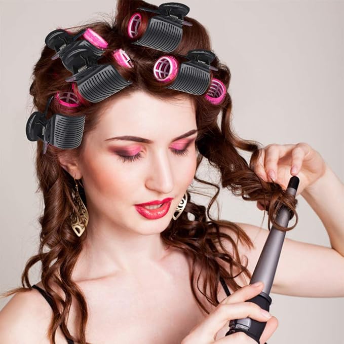 Aniann 18 Pieces Hot Roller Clips Plastic Hair Curler Claw Clips Replacement for Small, Medium, Large and Jumbo Hair Rollers (Black)