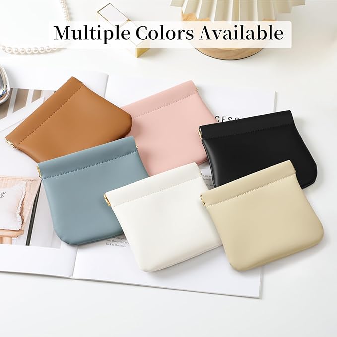 2 Pack Small Makeup Bag for Women, New Organosilicon Super Fiber Leather Mini Cosmetic Bag for Travel, Coin Purse Organizer Storage Pouch (Beige)