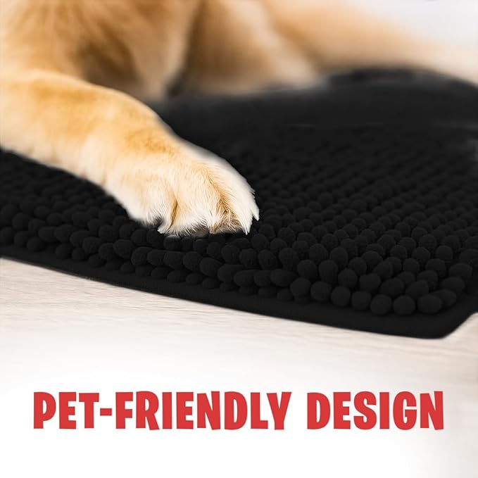 MudGuard Mat™ Dog Door Mat for Muddy Paws, Super Absorbent Microfiber, Non-Slip Indoor Mat, Quick Dry Chenille Mud Mat for Dogs & Entryway, Washable, Black 36" x 60"