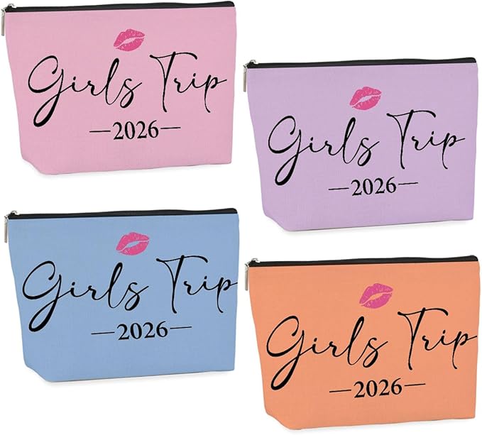 4 PCS Girls Trip Gifts girls trip gifts favors Girls Trip Makeup Bag Girls Girls Weekend Gifts Ideas for Women Cosmetic Bag Weekender Bag for Women Easter, Mother's Day, Nurses' Day, Holiday Vacation