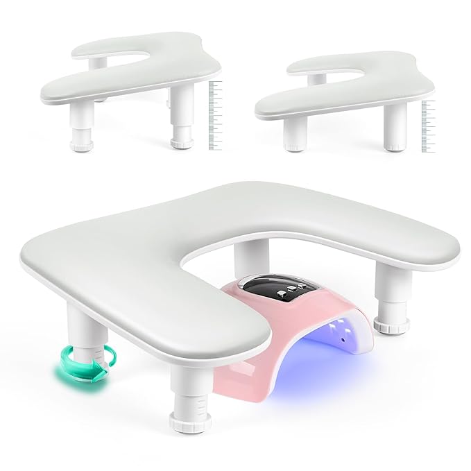 Manicure Arm Rest for Nails Tech: U-shaped Adjustable Nail Armrest - Gray PU Leather Hand Stand Rest for Manicurists