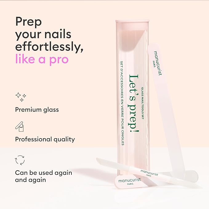Manucurist Glass Nail Accessory Trio – Exclusive Tube Set with a Glass Nail File, Buffer, and Cuticle Pusher – Nail Care Accessories - Manicure Tools Set - Nail Tools - Gifts for Women