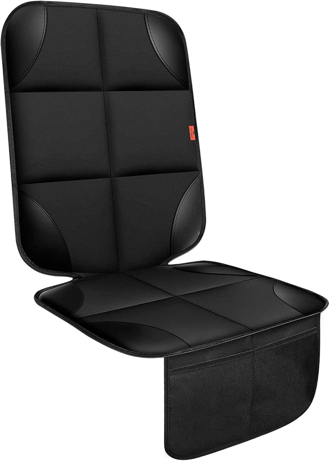 Car Seat Protector 1 Pack Car Seat Cushion Mat Thickest Padding,Waterproof 600D Fabric Car Seat Covers for Non-Slip Backing Mesh Pockets for Baby and Pet (Black, 1 Pc)
