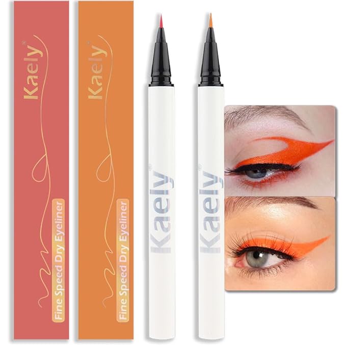 evpct 2Pcs Orange Red Orange Waterproof Colored Eyeliner Liquid Eye Liner Set Long Lasiting Fine Speed Dry Colorful Liquid Eyeliner lapiz delineador de ojos contra el agua blanco para ojos de colores