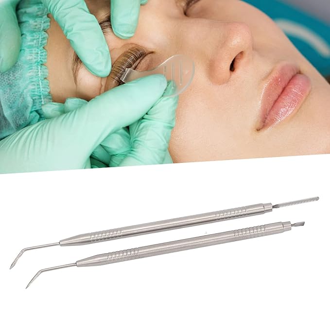2 Pieces Eyelash Perm Tool,Lash Separator Tint Tool,Stainless Steel Lash Rods Tool with Comb for Eyelash Eyebrow Perming Tinting Curling Extensions (silver)