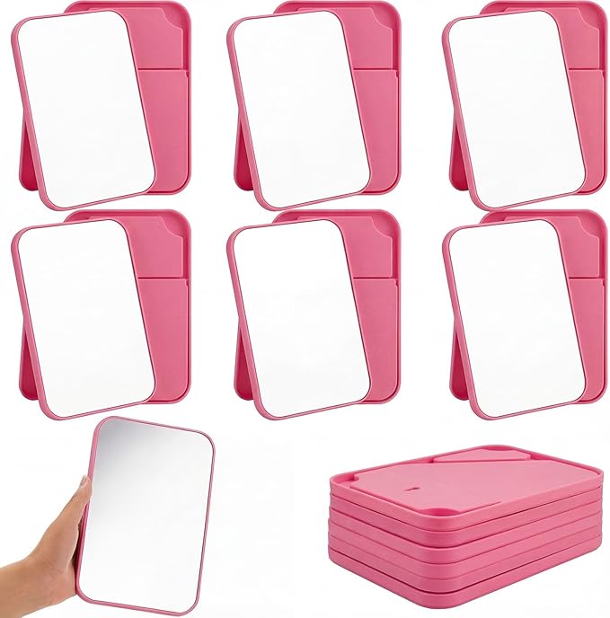 12 Pack Desktop Makeup Mirror Bulk 90° Adjustable Portable 8" Vanity Table Mirror with Stand, Folding Travel for Makeup Party Spa Party, Women, Cosmetics Personal Beauty (Pink)