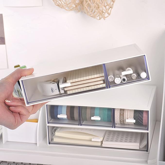 Desk Organizer-Stackable Storage Drawers, Desk Drawer Organizer Perfect For Collection Small Item/Cosmetic Office Supplies - 2 drawers (White)