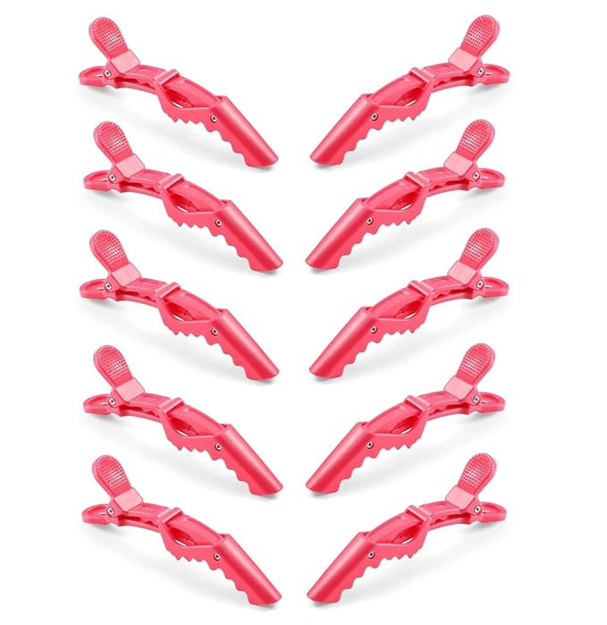 10pcs/set Croc Clips Transparent Plastic Hairdresser Clip Hair Styling Sectioning Barrettes Professional Non Slip Alligator Clip Salon DIY Accessories(10pcs-Watermelon Red)